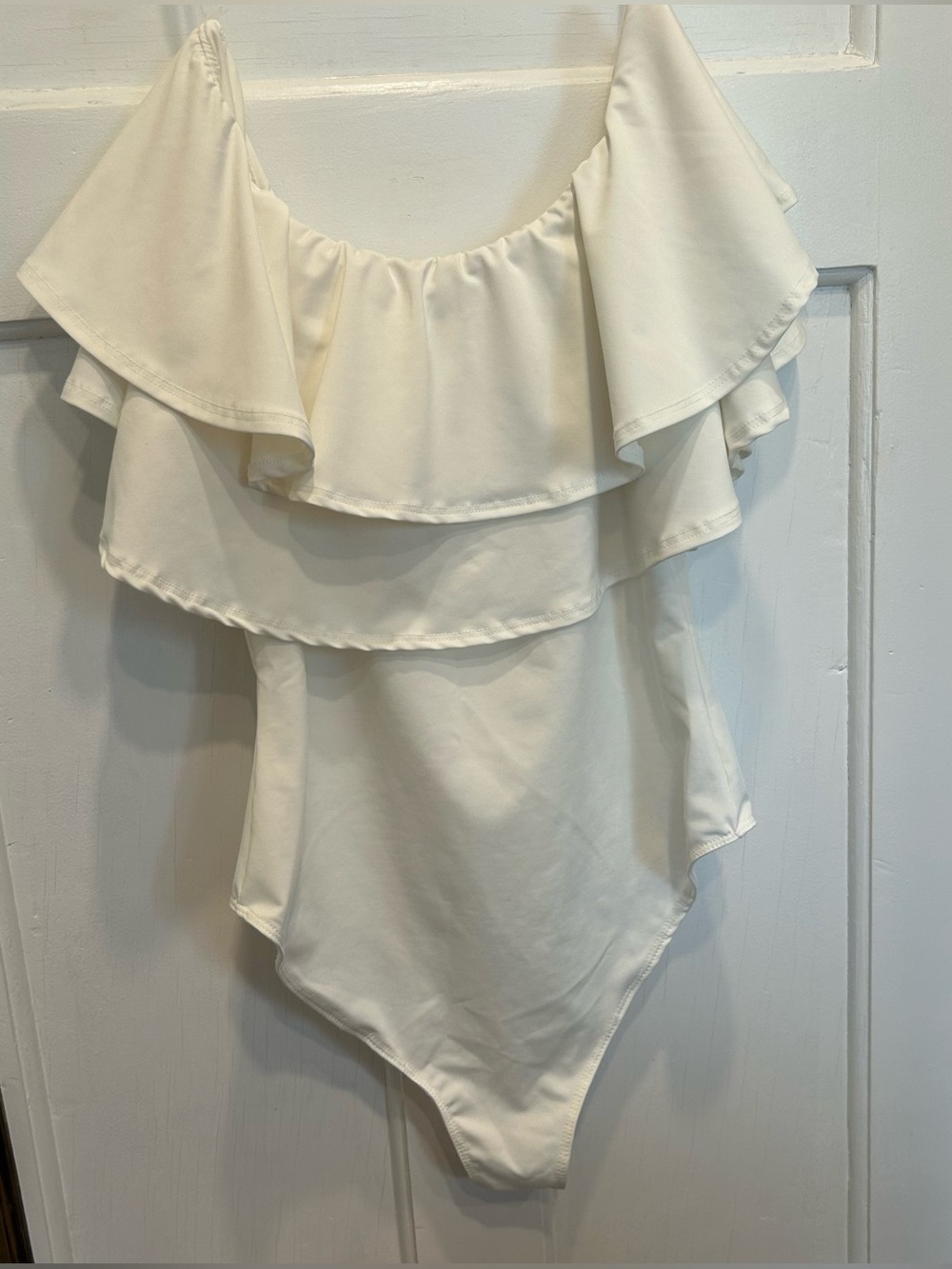 White Off-Shoulder Double Ruffle Bodysuit - Picture 3 of 5